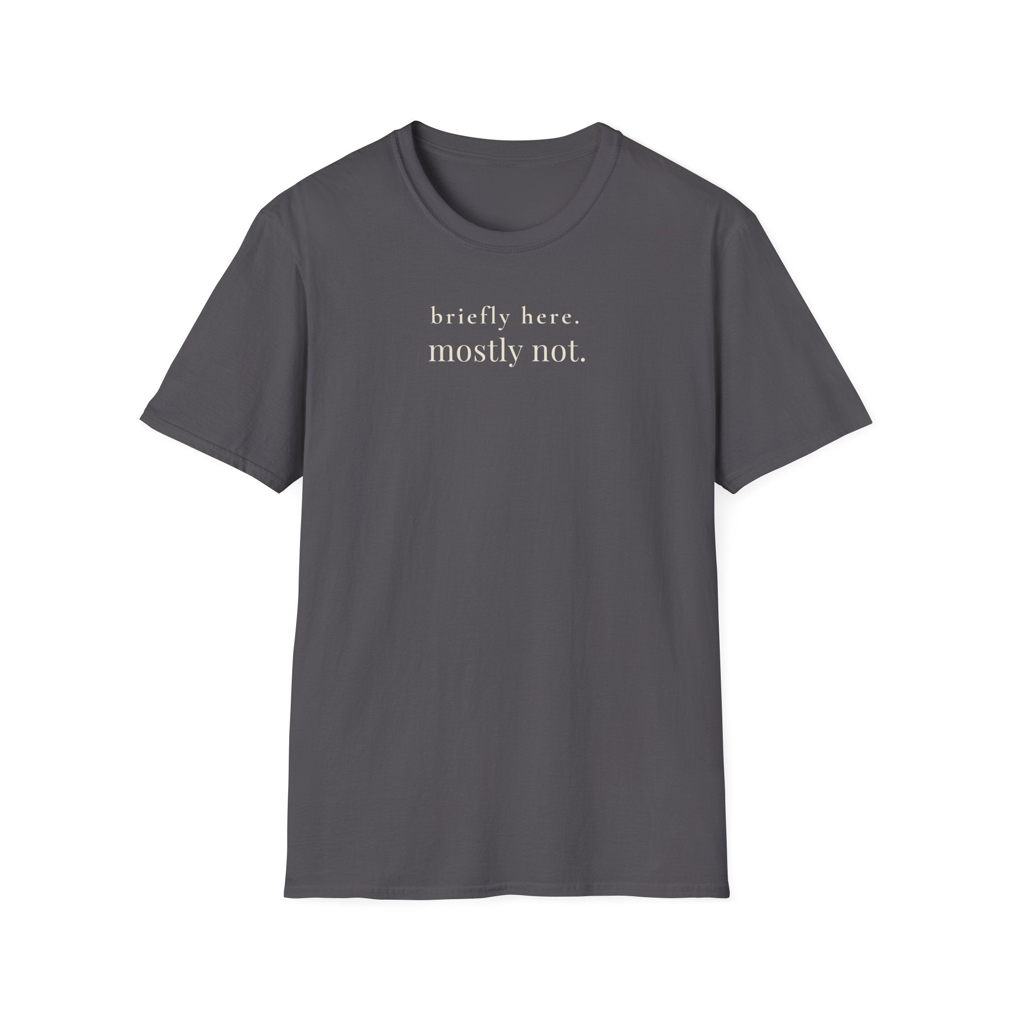 briefly here. mostly not. t-shirt